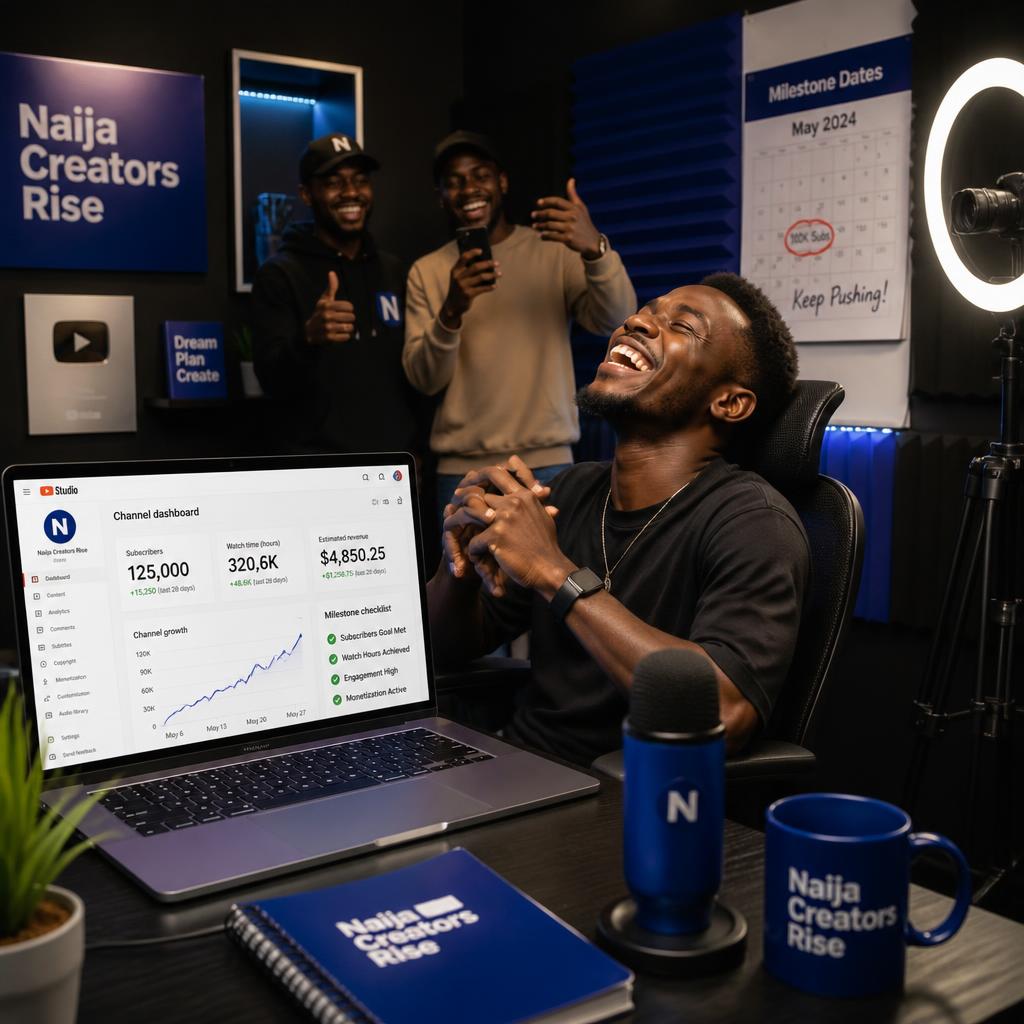 Nigerian YouTuber smiling after channel growth