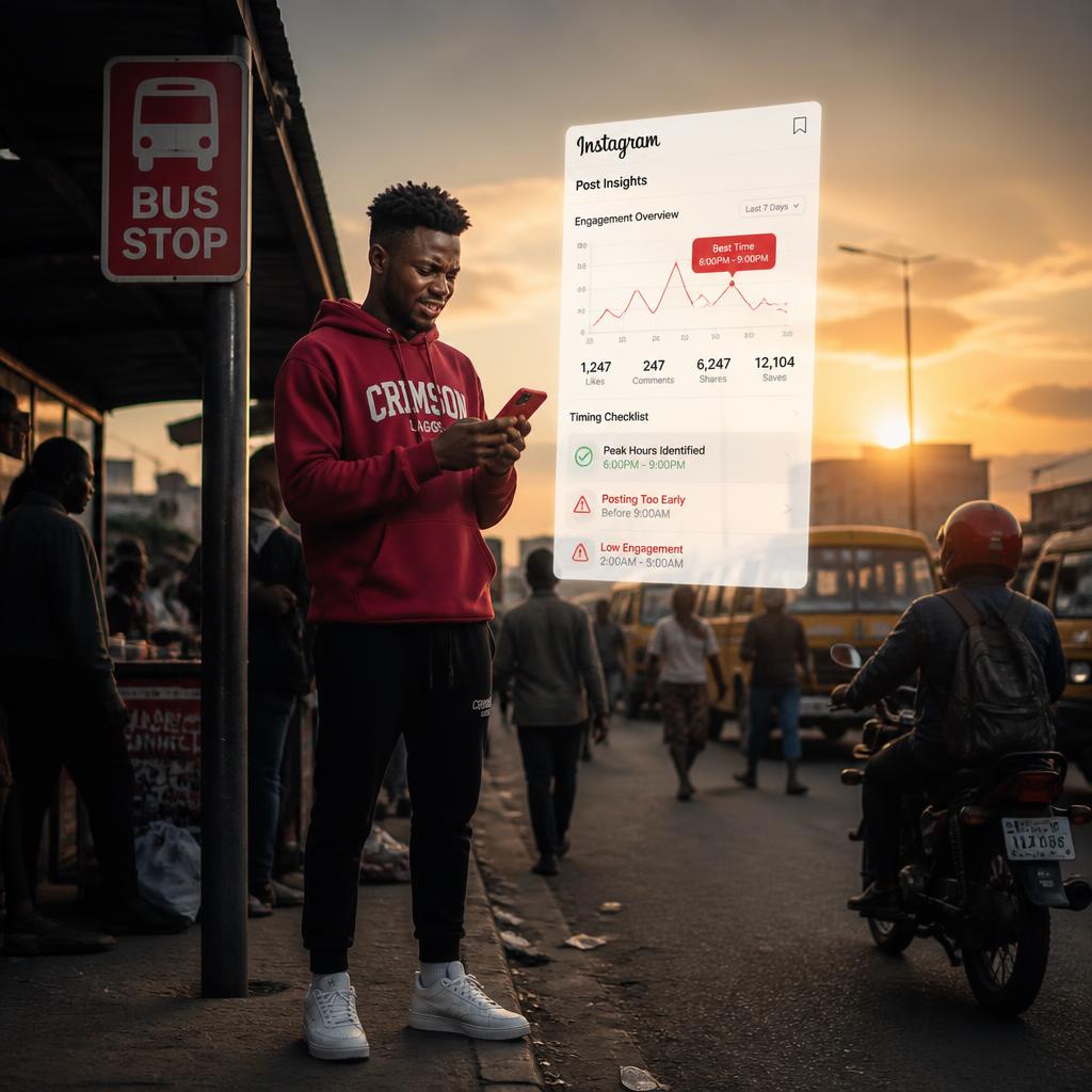 Nigerian youth checking phones at dawn