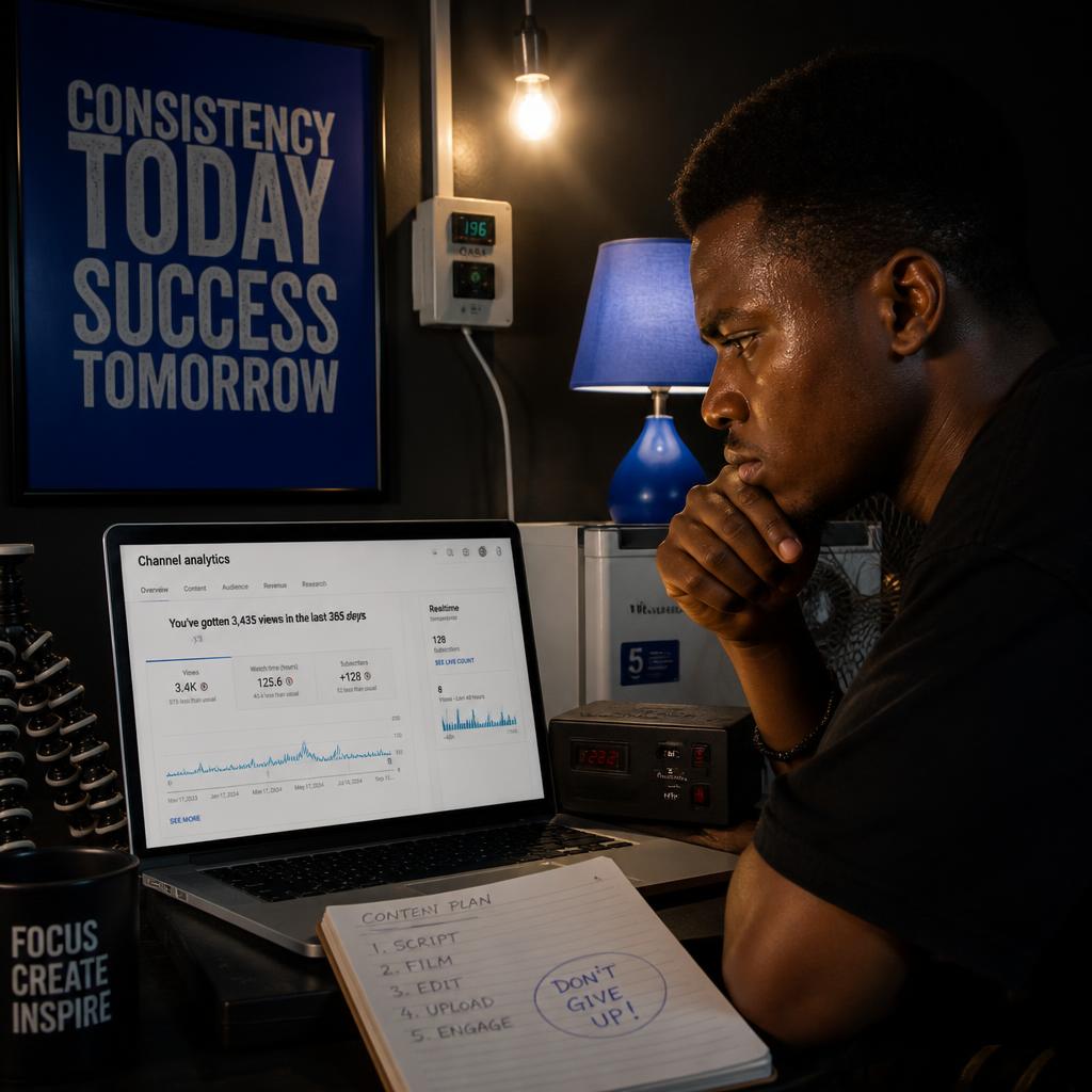 Nigerian creator checking YouTube analytics