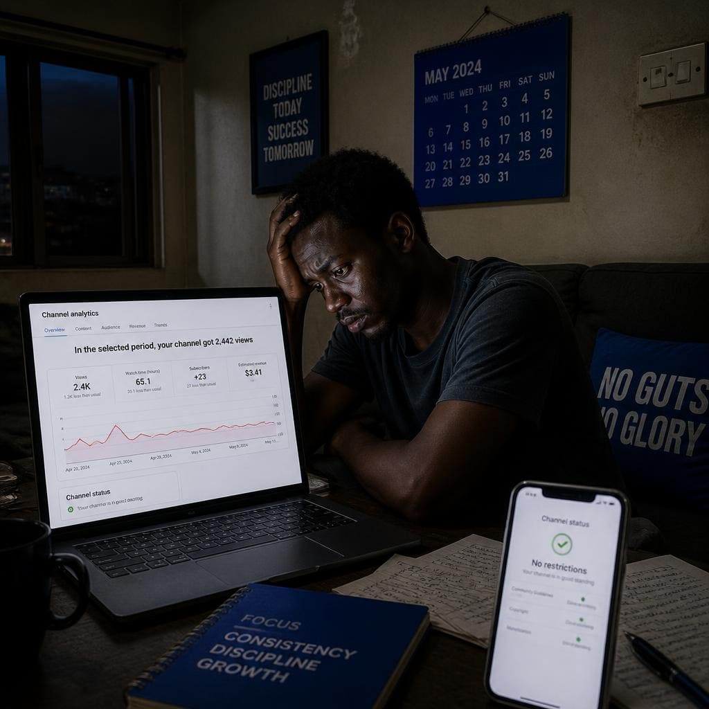 frustrated Nigerian creator struggling with YouTube growth