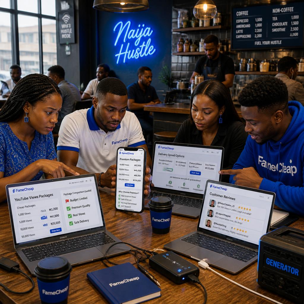 Young Nigerians comparing YouTube packages on laptop