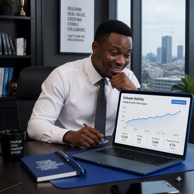 Feature image showing Nigerian youths checking phones with joy after gaining stable followers