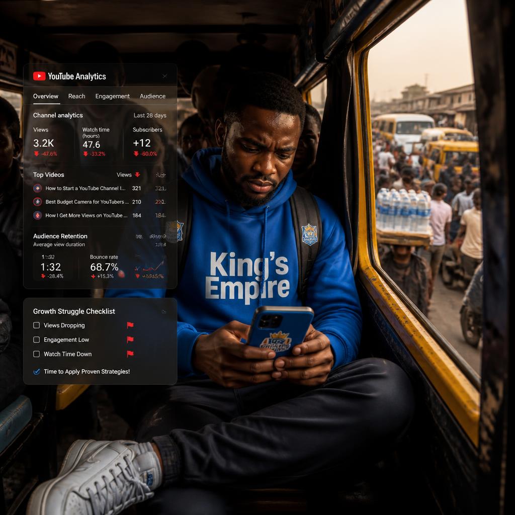 Nigerian creator checking phone in traffic hustle