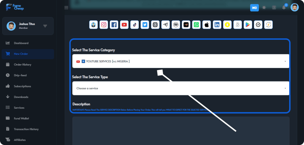 FameCheap account setup screenshot,