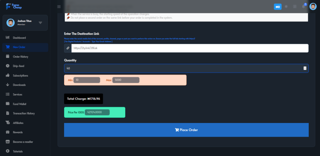 Screenshot of Famecheap order process