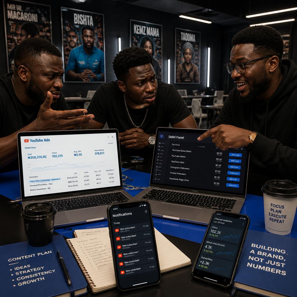 Nigerian entrepreneurs comparing YouTube Ads with SMM panel services