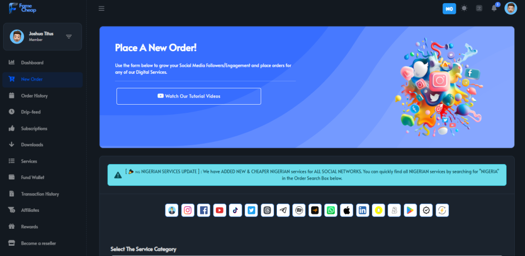 Famecheap dashboard screenshot Nigeria.