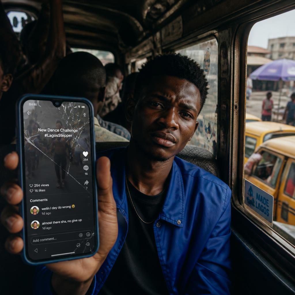 Nigerian youth scrolling TikTok feed