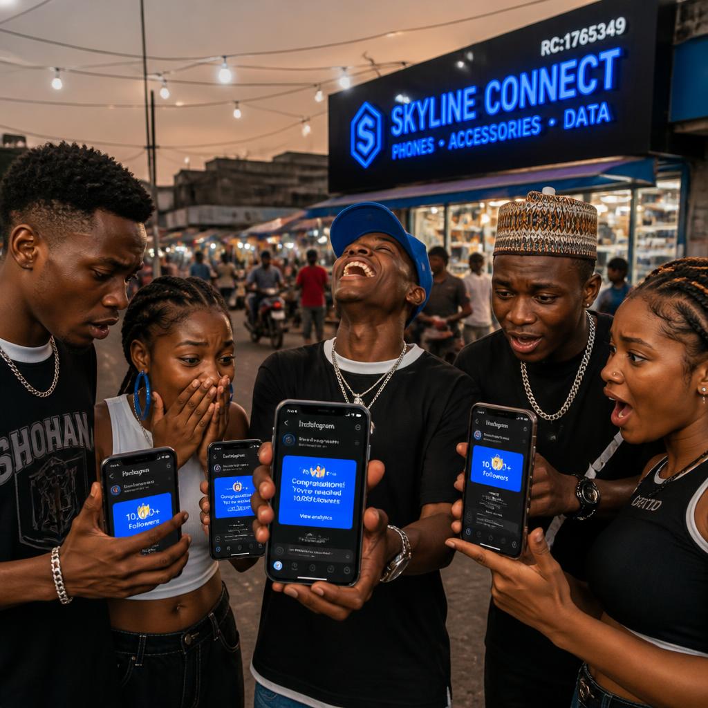Feature image showing young Nigerians using phones happily