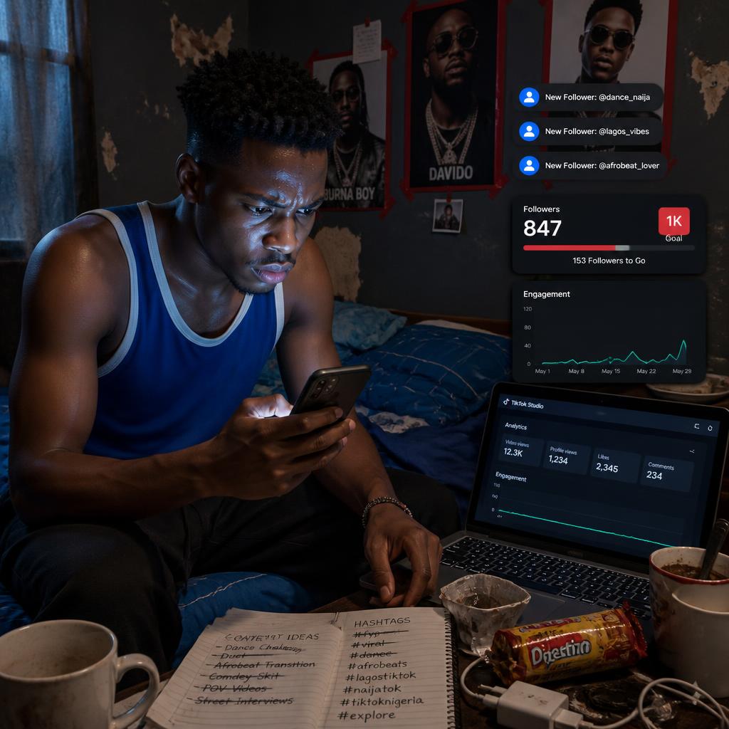 Nigerian youth checking TikTok growth