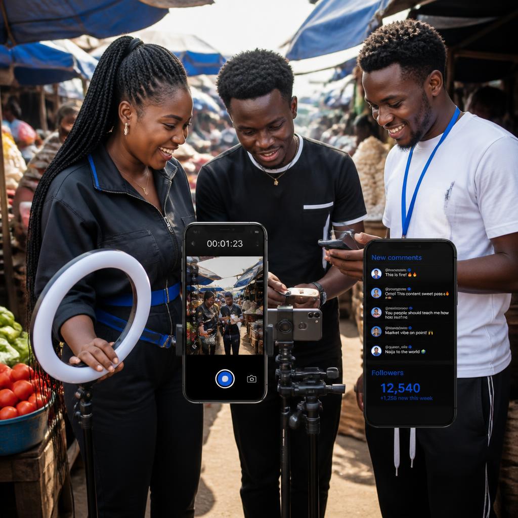 Nigerian creators filming Reels
