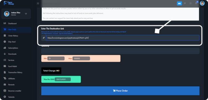 Famecheap order process screenshot.