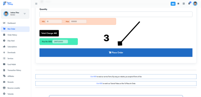 screenshot showing place of order of saves growth
