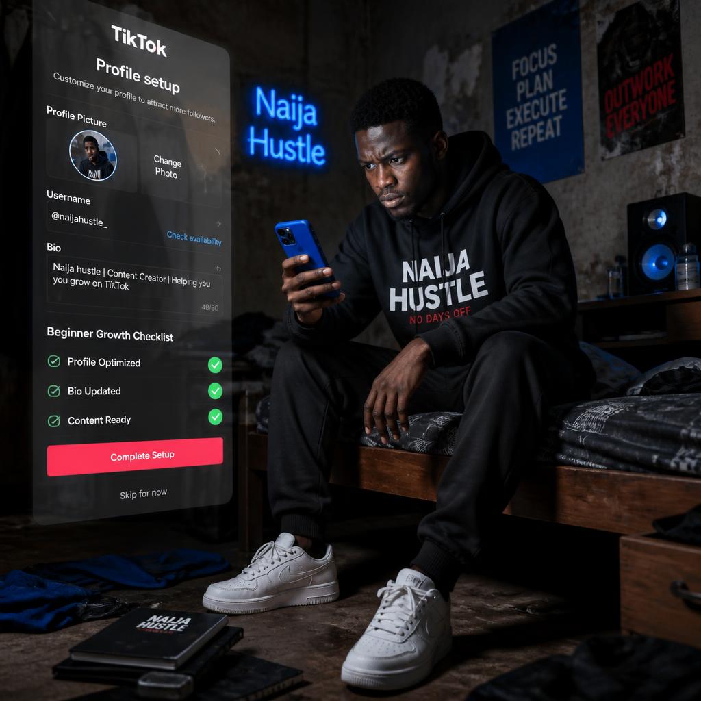 Naija youth setting up TikTok profile