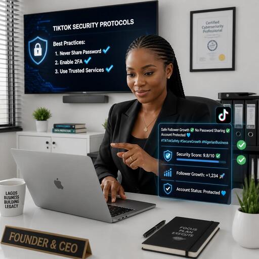 Nigerian entrepreneur checking TikTok account safety dashboard
