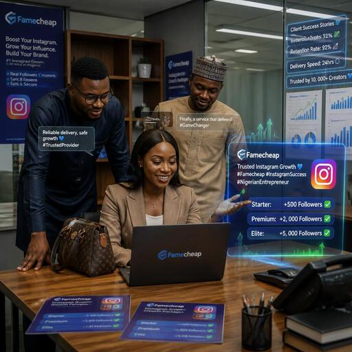Nigerian entrepreneurs analyzing Famecheap Instagram growth packages
