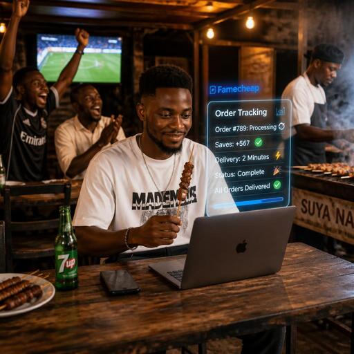 Young man at viewing center checking SMM order status Nigeria