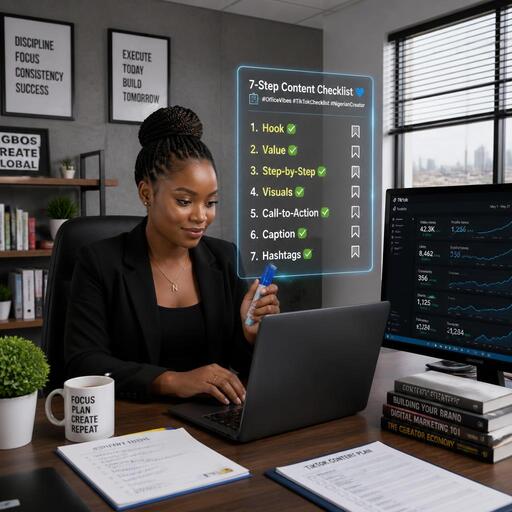 Save-worthy TikTok content checklist at office desk