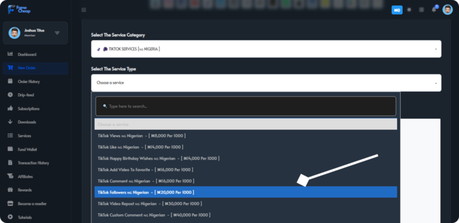 Screenshot showing Famecheap package options