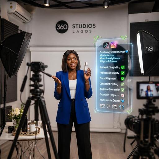 Nigerian influencer creating brand-friendly Instagram content in studio
