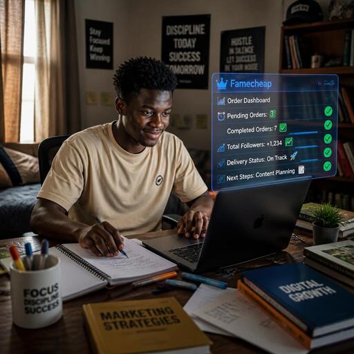Nigerian student in hostel tracking SMM panel order dashboard