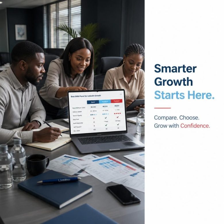 LinkedIn growth SMM services in office desk setting