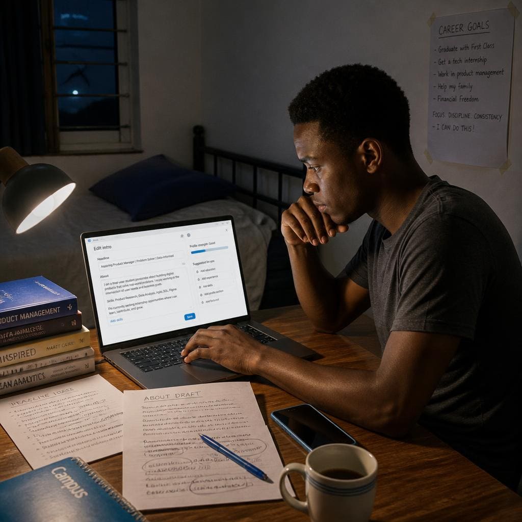 Nigerian graduate optimizing LinkedIn profile for professional audience