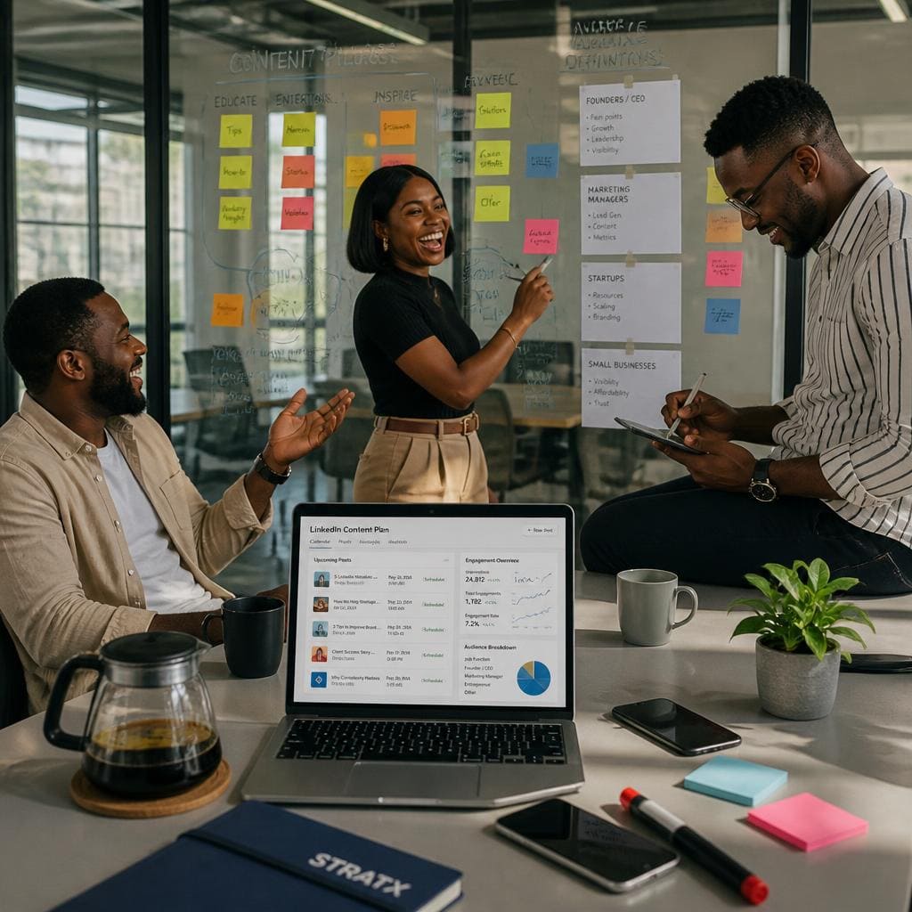 Nigerian company team planning LinkedIn content strategy for growth