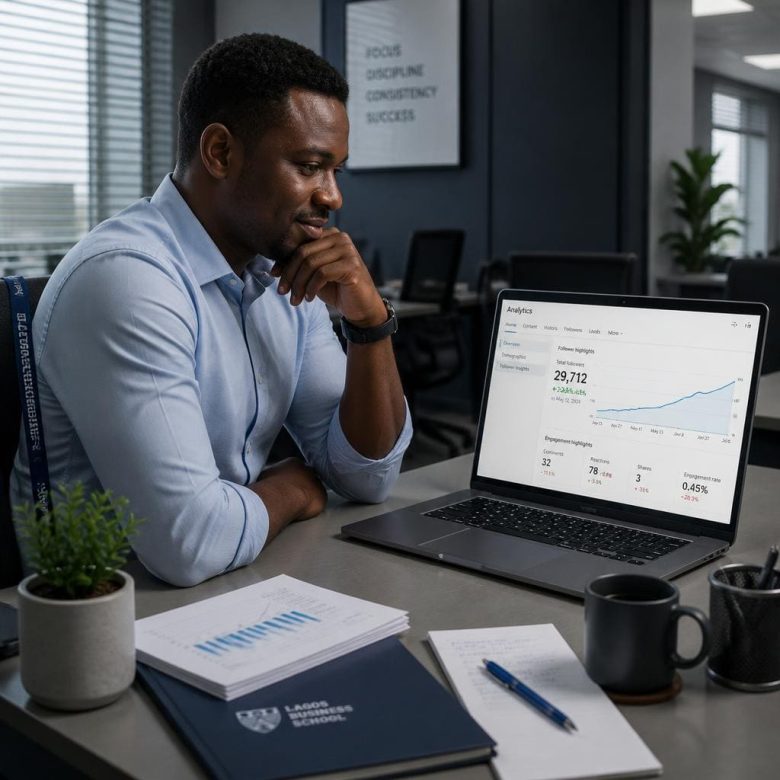 LinkedIn follower count vs engagement in office desk setting
