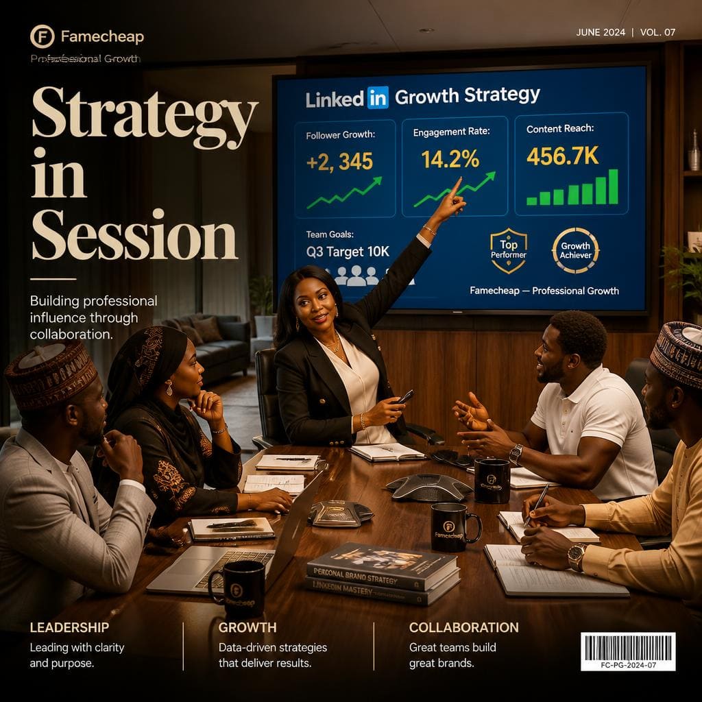 Professionals in a conference room discussing LinkedIn growth