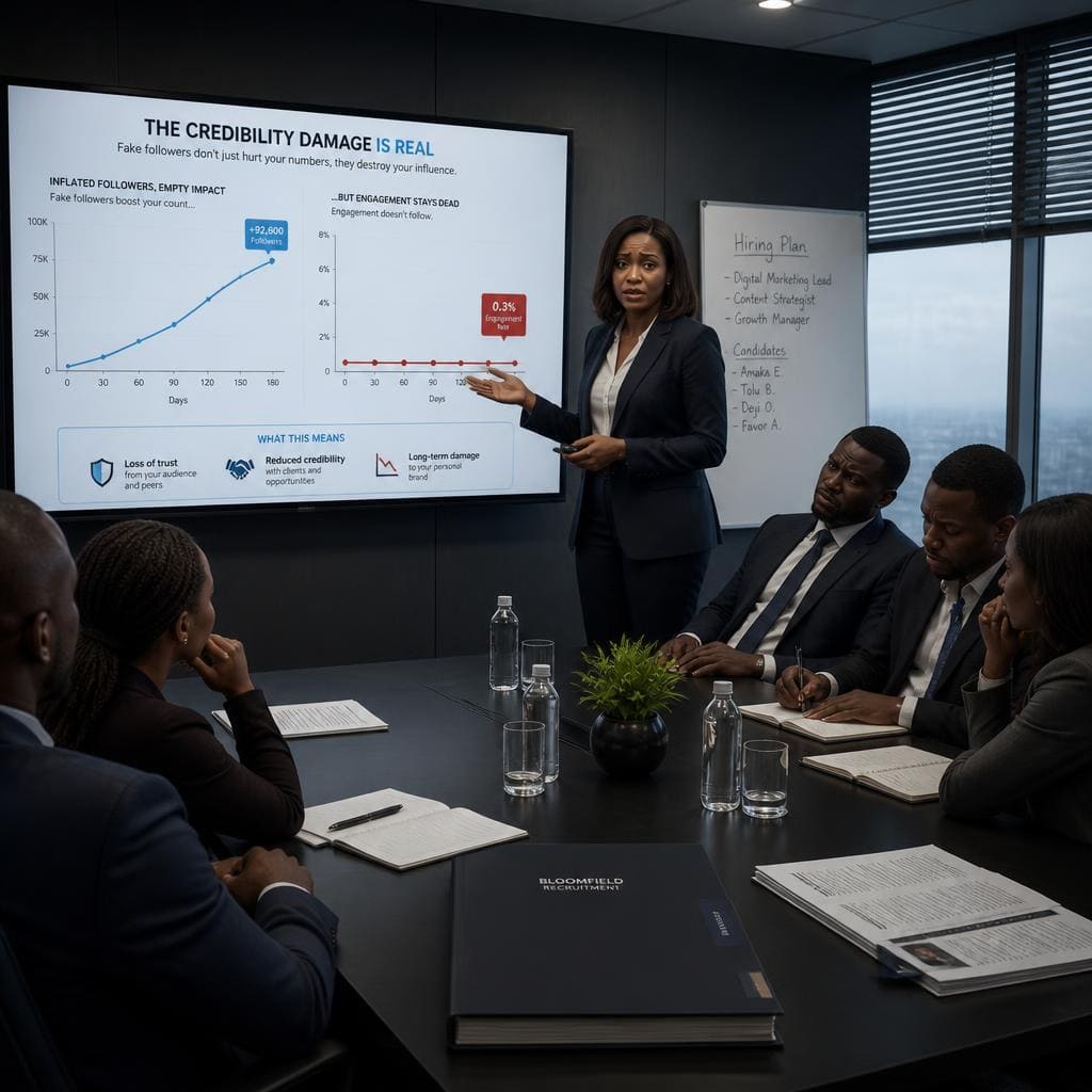 LinkedIn credibility damage and job opportunities lost in conference room