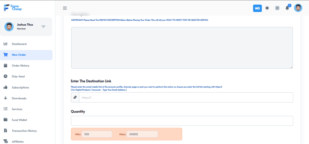 Screen capture showing LinkedIn profile detail submission for growth service