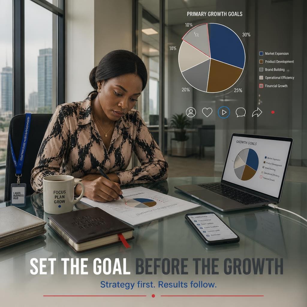 Nigerian entrepreneur reviewing social media growth data