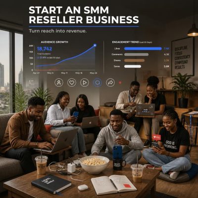 Nigerian users interacting on social platform with growth data overlays