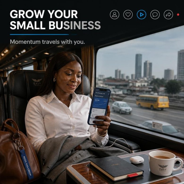 Nigerian entrepreneur boosting social media on bus