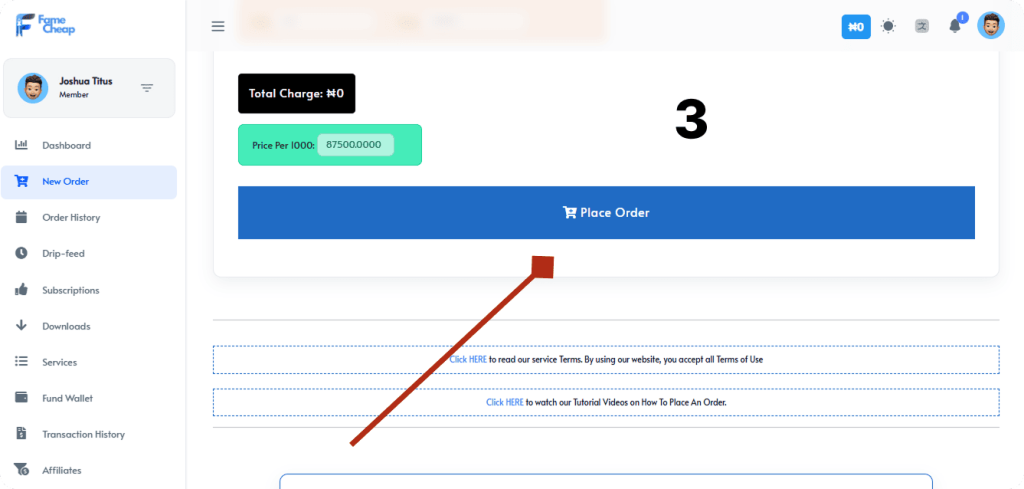 Screenshot of Famecheap order tracking dashboard