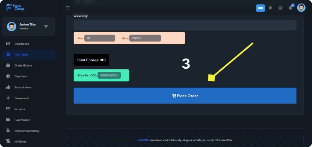 Line chart tracking follower increase after using Famecheap services